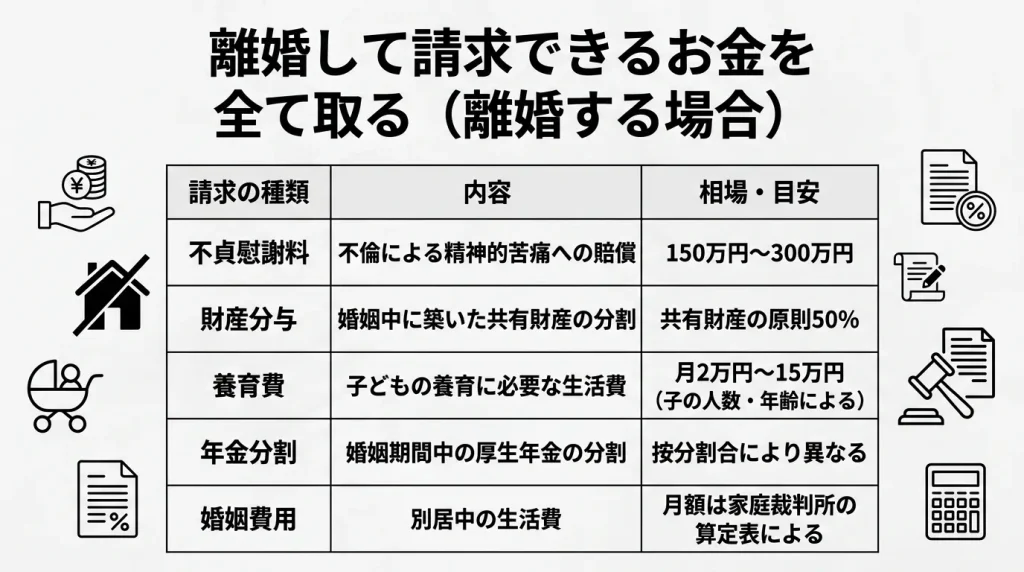 離婚して請求できるお金を全て取る（離婚する場合）