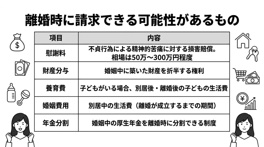 離婚時に請求できる可能性があるもの