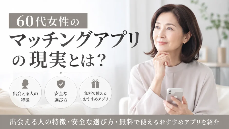 60代女性のマッチングアプリの現実とは？出会える人の特徴・安全な選び方・無料で使えるおすすめアプリを紹介