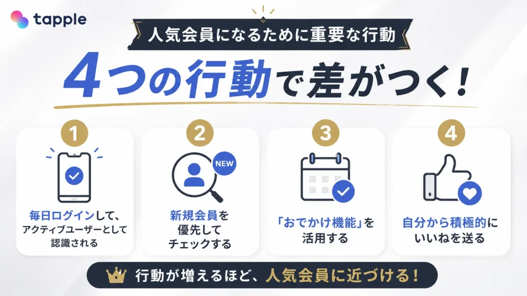 tapple（タップル）で人気会員になるために重要な行動
