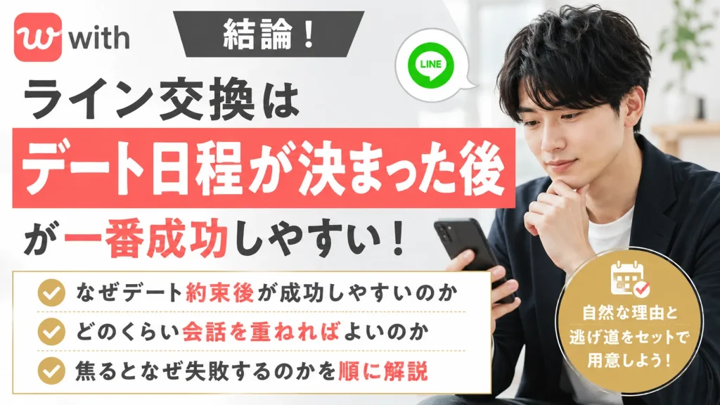 結論!withのライン交換は「デート日程が決まった後」が一番成功しやすい